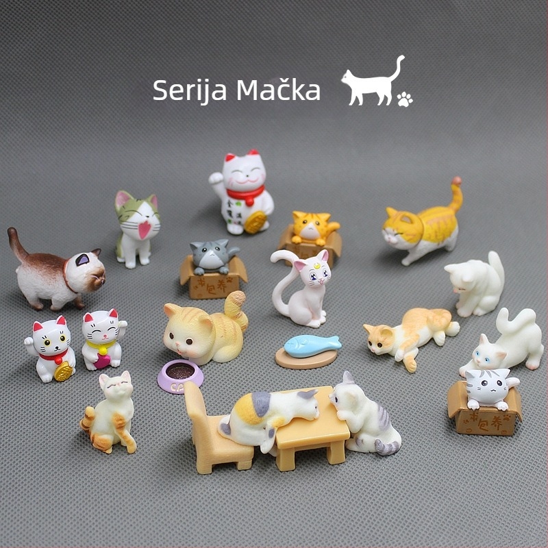 Mačja figurica od smole, stolna dekoracija s mini krajolikom u karikaturalnom stilu; materijal: smola; kategorija: crtani film; stil: kineski stil