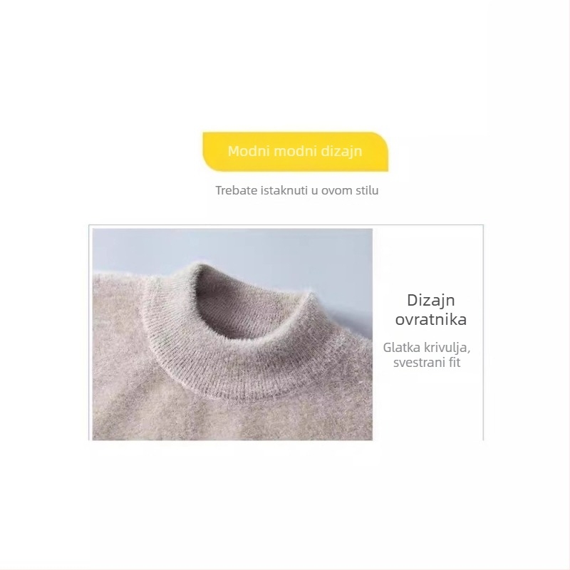 Muški pulover s polu visokim ovratnikom, dugi rukavi, 99% poliester, zimski model