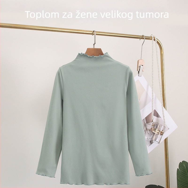 Ženski pleteni top s valovitim ovratnikom, De Velvet tkanina, mješavina poliestera i elastana, udoban kroj, dugi rukavi, standardna duljina (50–65 cm)