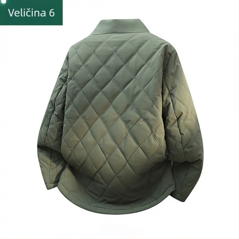 Muška puffer jakna od pamuka s dijamantnim šavovima, labav kroj, zatvarač, punilo od svile, podstava od poliestera
