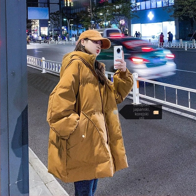 Ženski kaput srednje duljine, vodootporan i topao s punjenjem od poliestera i pamuka, kapuljača, zip