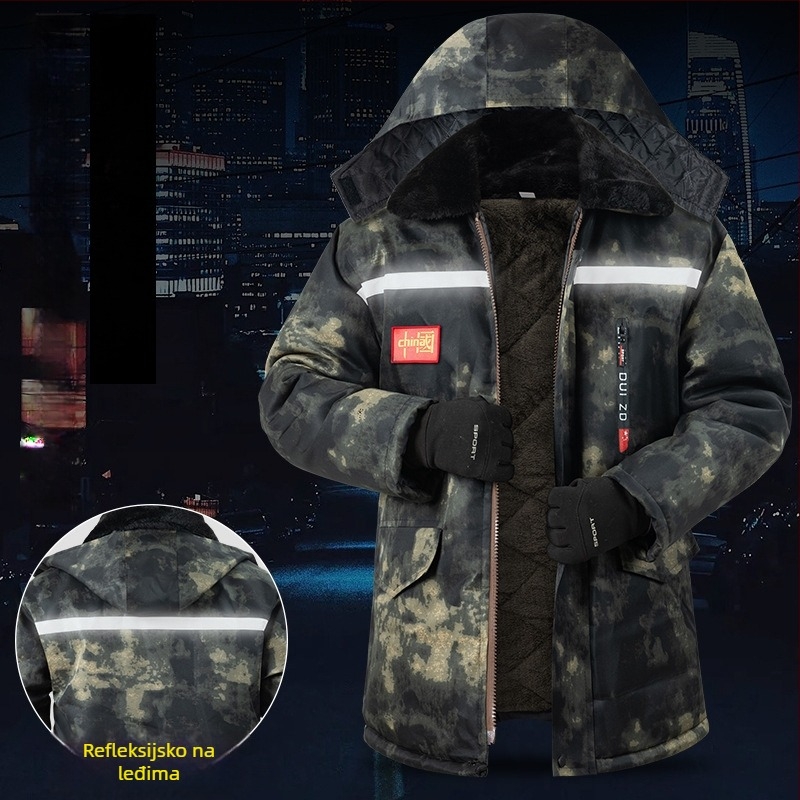 Muški zimski kaput s reflektirajućim kamuflažnim uzorkom, fleece podstava, kapuljača se može skinuti, vodootporan i otporan na vjetar