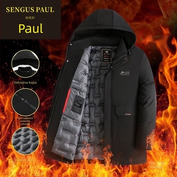 Muški debeli pamučni kaput s kapuljačom, srednje duljine, zatvarač, dvostrani, zimski (kapuljača, debeli, srednja duljina, zatvarač, dvostrani)