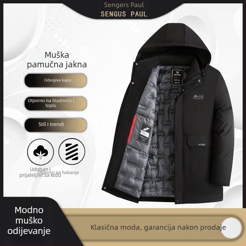 Muški debeli pamučni kaput s kapuljačom, srednje duljine, zatvarač, dvostrani, zimski (kapuljača, debeli, srednja duljina, zatvarač, dvostrani)