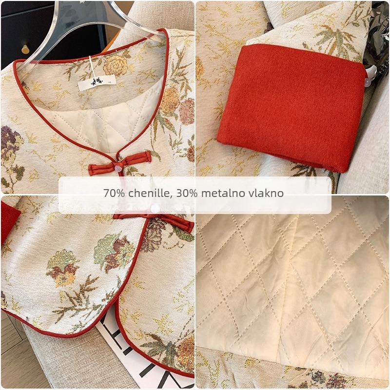 Cardigan od chenille sa cvjetnim žakardom, srednja duljina, dugi rukavi