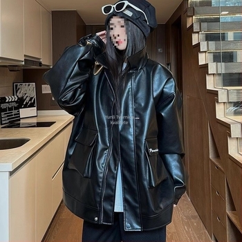 Qunzhuo Ženska jakna od umjetne kože, bez rukava, četvrtasti ovratnik, zatvarač, stil kraljevske sestre, proljeće 2025