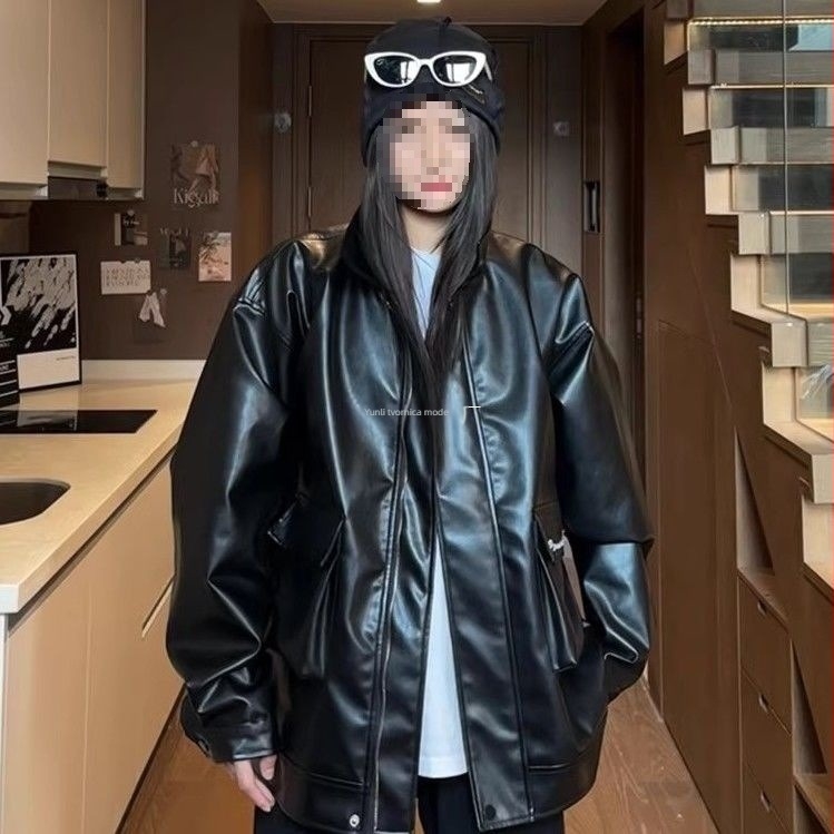 Qunzhuo Ženska jakna od umjetne kože, bez rukava, četvrtasti ovratnik, zatvarač, stil kraljevske sestre, proljeće 2025