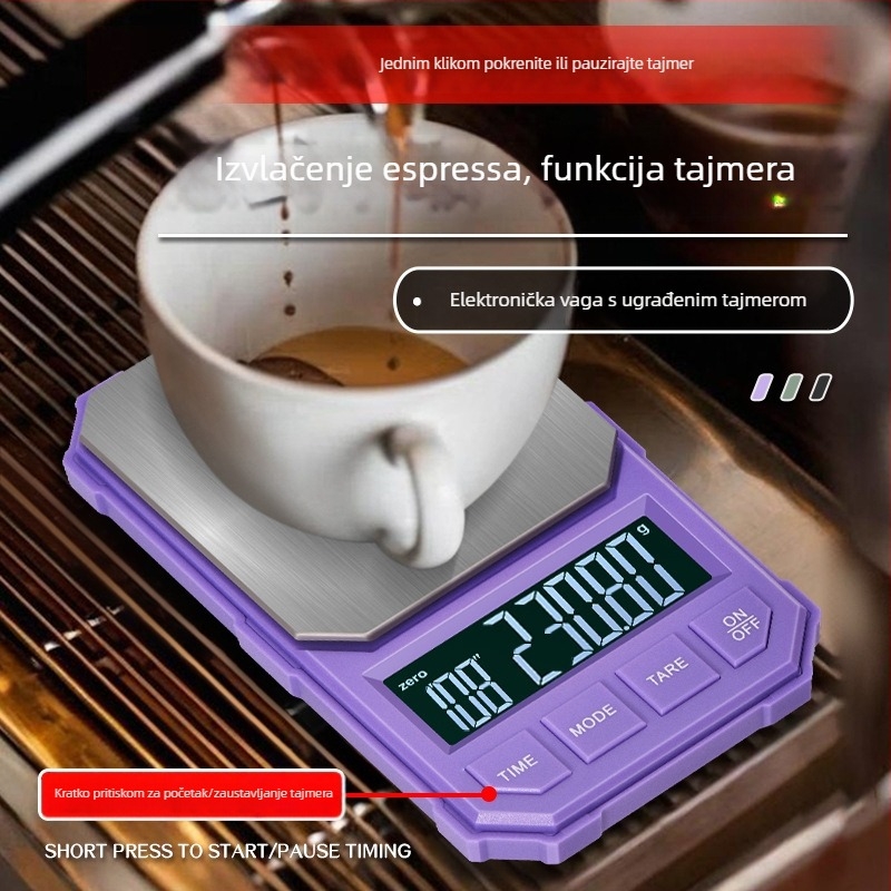 Visokoprecizna elektronička vaga za kavu s automatskim tajmerom, kapacitet 2 kg, elektroničko mjerenje, napajanje putem punjenja ili AA baterije