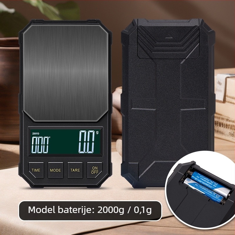 Visokoprecizna elektronička vaga za kavu s automatskim tajmerom, kapacitet 2 kg, elektroničko mjerenje, napajanje putem punjenja ili AA baterije
