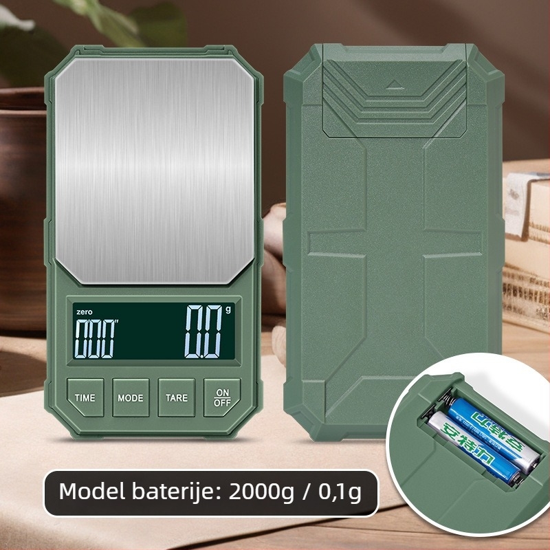 Visokoprecizna elektronička vaga za kavu s automatskim tajmerom, kapacitet 2 kg, elektroničko mjerenje, napajanje putem punjenja ili AA baterije