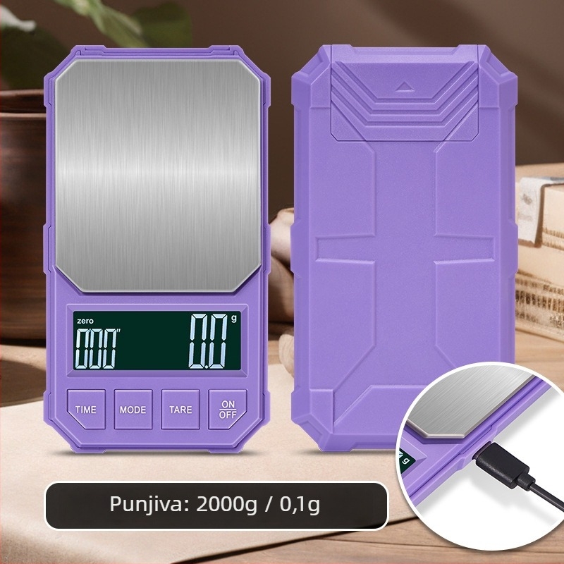 Visokoprecizna elektronička vaga za kavu s automatskim tajmerom, kapacitet 2 kg, elektroničko mjerenje, napajanje putem punjenja ili AA baterije