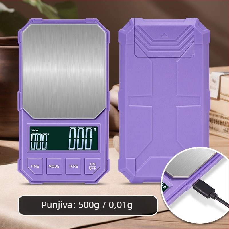 Visokoprecizna elektronička vaga za kavu s automatskim tajmerom, kapacitet 2 kg, elektroničko mjerenje, napajanje putem punjenja ili AA baterije