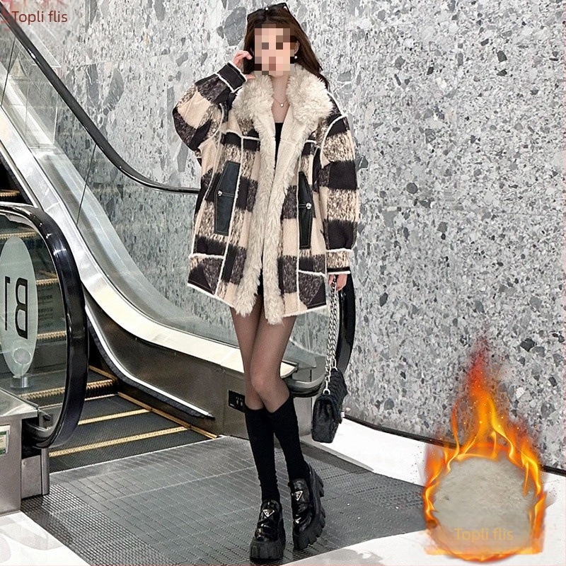 Ženski patchwork kratka jakna — stojeći ovratnik, širok kroj, akrilna tkanina, 95%+ glavni materijal, zima 2024