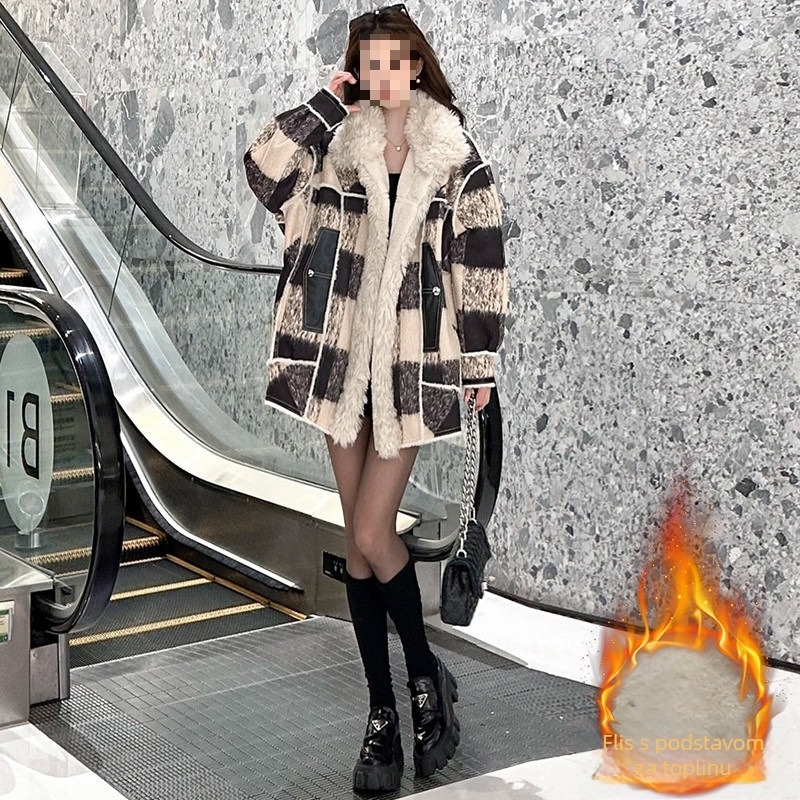 Ženski patchwork kratka jakna — stojeći ovratnik, širok kroj, akrilna tkanina, 95%+ glavni materijal, zima 2024