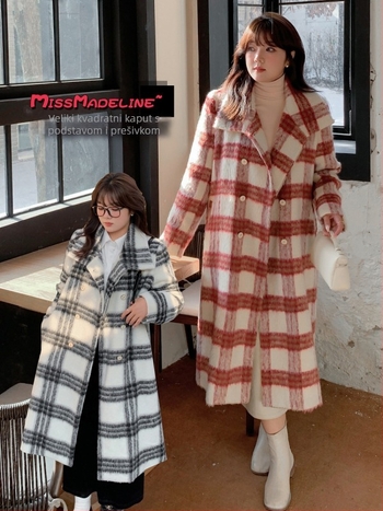 Dugi vuneni kaput s okruglim ovratnikom, uski kroj, produžena duljina, mješavina elastana