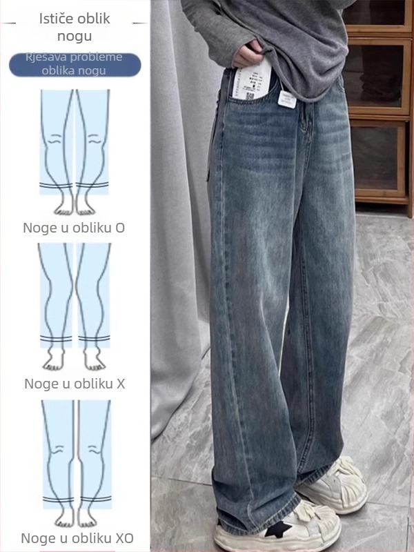 Ženske traperice s visokim strukom i širokim krojem, denim 50–70% pamuka i <30% poliestera, bez glačanja, izlazak jesen 2025