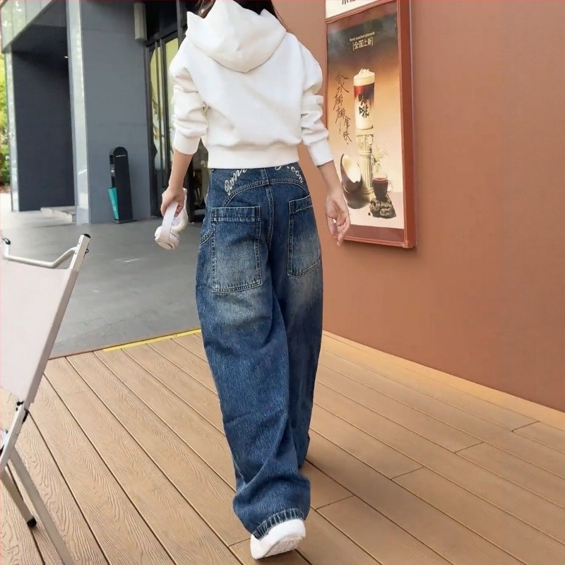 Ženske traperice od denima, visok pojas, slobodan kroj, debeli materijal, zima 2025, 70-80% pamuk, 20-30% poliester