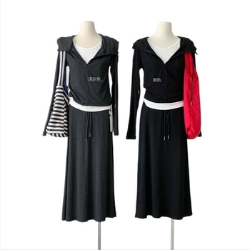 Korejskog stila dukserica s kapuljačom i suknja komplet, jednofarban, jesen 2025, pamuk-poliester