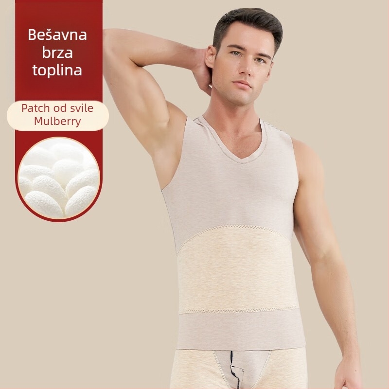 2-dijelni unisex termoske vestice set, V-izrez, teška poliester tkanina (301–350 g/m²), s patch-ovima od down-silk i velurom