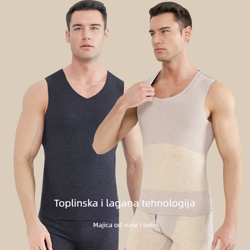 2-dijelni unisex termoske vestice set, V-izrez, teška poliester tkanina (301–350 g/m²), s patch-ovima od down-silk i velurom