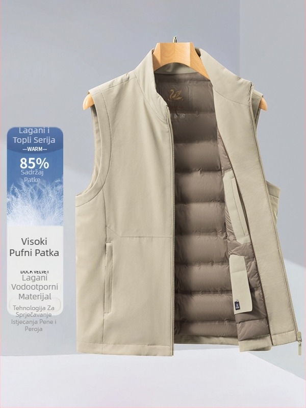 Muška puffer vesta sa stojećim ovratnikom, zip zatvaračem, debela izolacija, 81–85% perja, bočne džepove
