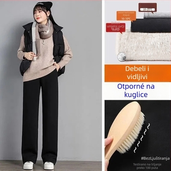 Ženske hlače s flecom, casual stil, široke nogavice, visok pojas, poliester