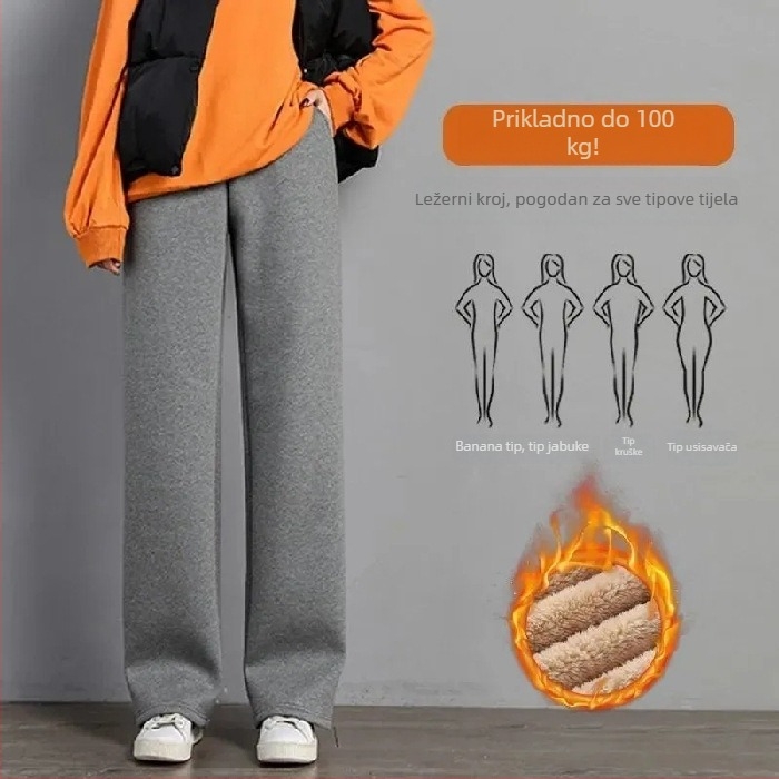 Ženske hlače s flecom, casual stil, široke nogavice, visok pojas, poliester