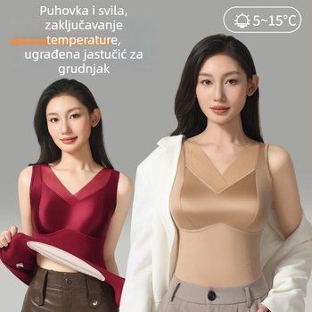 Ženski termalni top s ugrađenim košaricama i jastučićem za prsa, dvostruki sloj, poliester 90–95%, oblikuje tijelo i grije.