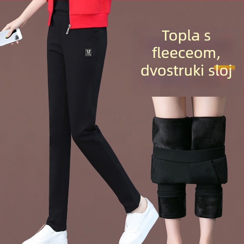 Ženske zimske hlače od pamuka i elastana, ravnog kroja, visokog struka, duge, udoban svakodnevni komad