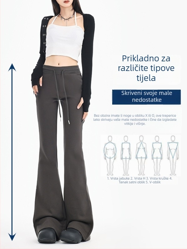 Ženske hlače u vintage stilu, blago šireće, niska struka, Huamian tkanina, mikroelastičnost