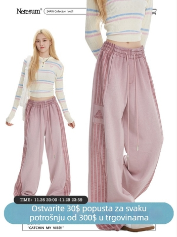 Ženske casual hlače širokih nogu, visokim strukom, poliester, literarno retro stil