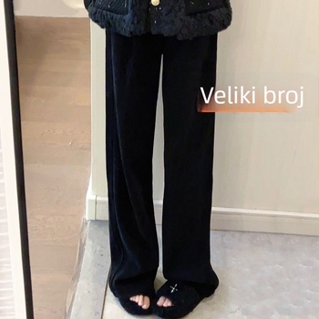 Ženske široke hlače visokog struka, debela acril vlakna tkanina, proljeće 2024, gradski elegantan stil za svakodnevno nošenje.