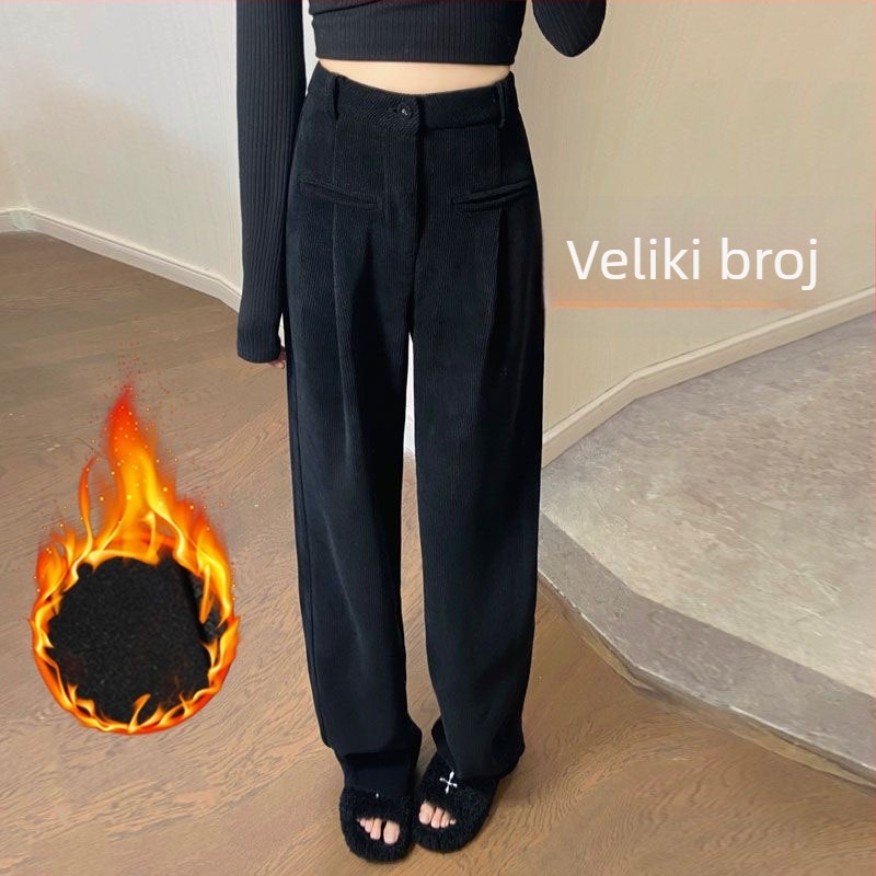 Ženske široke hlače visokog struka, debela acril vlakna tkanina, proljeće 2024, gradski elegantan stil za svakodnevno nošenje.
