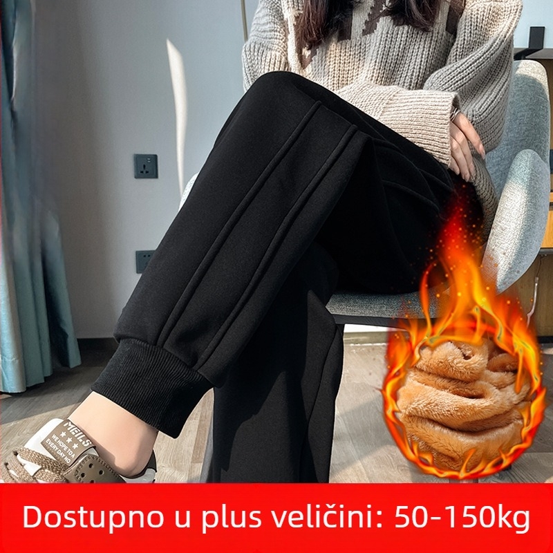 Zimske casual hlače od pamuk-poliester smeše, visoki struk, debeli materijal, visoka elastičnost