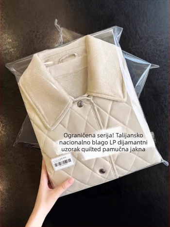 Ženska puffer jakna s pamukom napunjenih, dvostrana, dijamantno šivanje, ovratnik rever, zatvaranje zipom (Punjenje: pamuk; Osnovna tkanina: poliester; Ovratnik: rever; Zatvaranje: zip; Dvostruko nošenje)