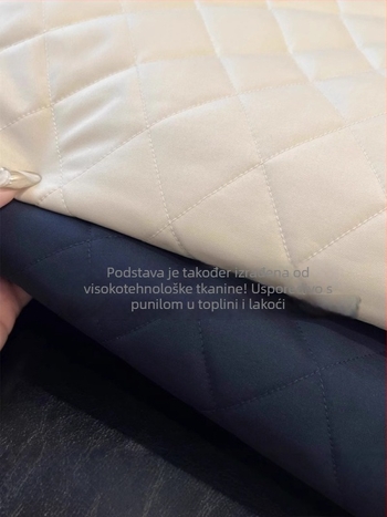 Ženska puffer jakna s pamukom napunjenih, dvostrana, dijamantno šivanje, ovratnik rever, zatvaranje zipom (Punjenje: pamuk; Osnovna tkanina: poliester; Ovratnik: rever; Zatvaranje: zip; Dvostruko nošenje)