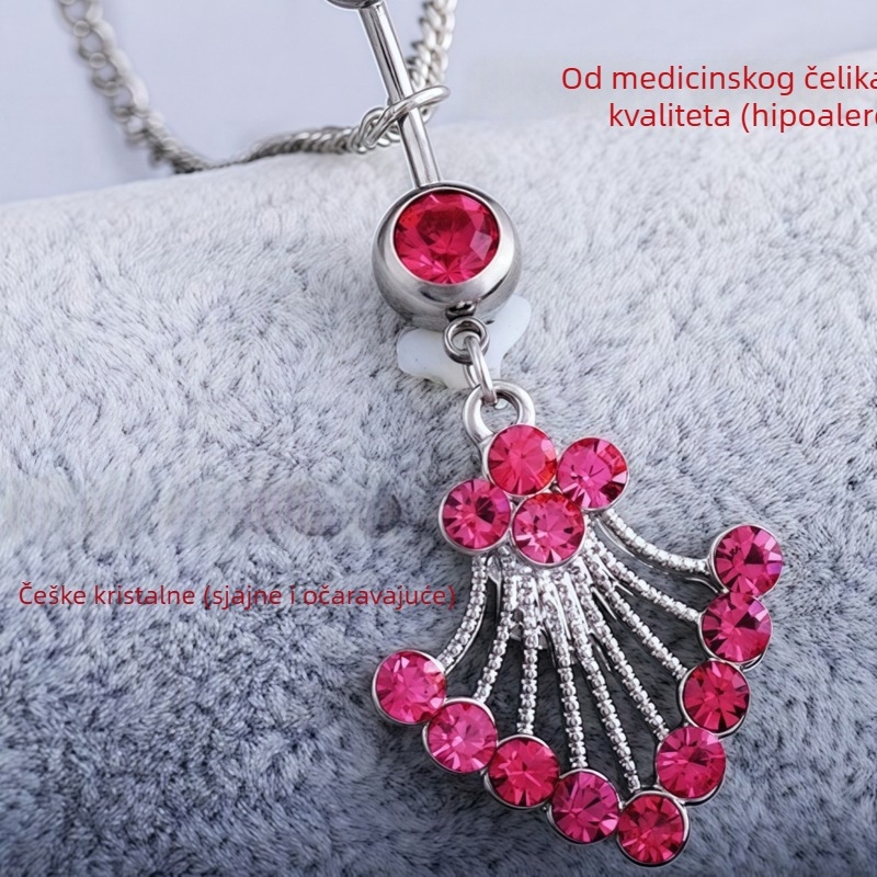 AJY Retro bakreni dugi lanac za trbuh i pojas s cirkonima, cvjetni oblik – pupčani nakit