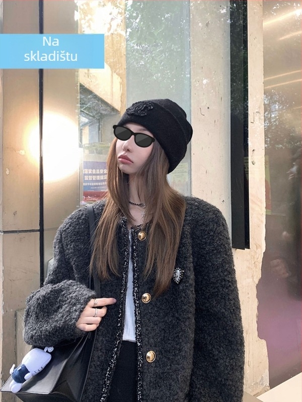 Ženski kaput od pamuk-poliester smjese, izgled vlene, panel dizajn, zaobreni ovratnik, dugi rukavi, jednoredno kopčanje, srednja duljina