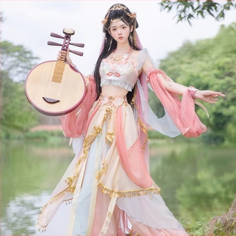 Hanfu haljina s motivom Dunhuang leteće Apsare i egzotičnog Dai etničkog plesnog stila; poliester tkanina; sadržaj poliester 90–95%; nepeglana obrada