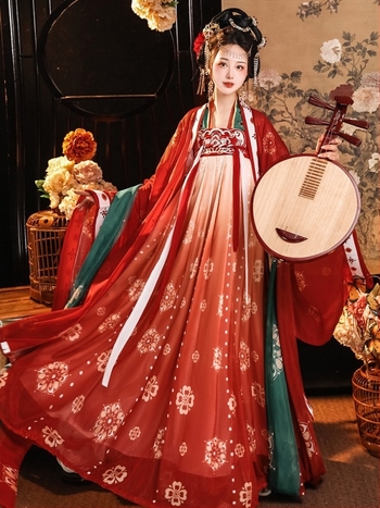Hanfu top u stilu Tang dinastije sa širokim rukavima, izvezen, lagan šifon materijal s elastanom, batik tehnikom, ljeto 2023