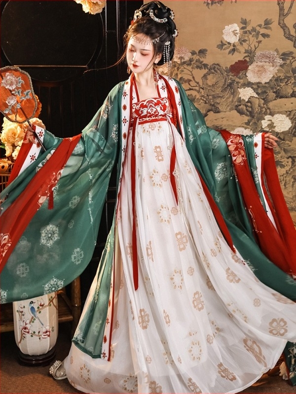 Hanfu top u stilu Tang dinastije sa širokim rukavima, izvezen, lagan šifon materijal s elastanom, batik tehnikom, ljeto 2023