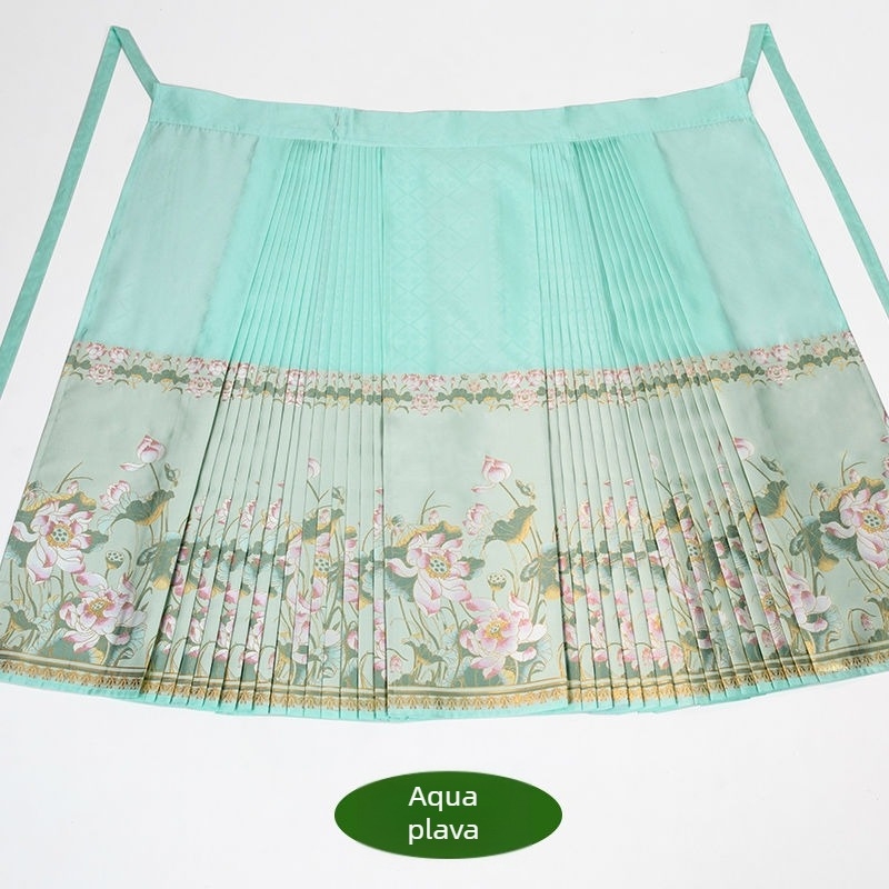 Hanfu set šal i suknja s dizajnom 'Horse-Face', vintage kineskog stila, acetatna vlakna 30–50% i Spandex 50–70%, zlatno pletenje, ljeto 2023