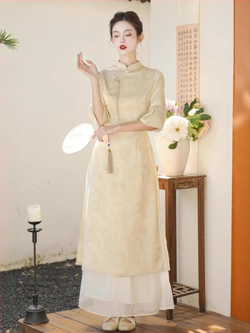 Jacquard Tencel komplet haljina, proljeće 2025, kineski nacionalni stil, etnički ples, 70–80% lyocell