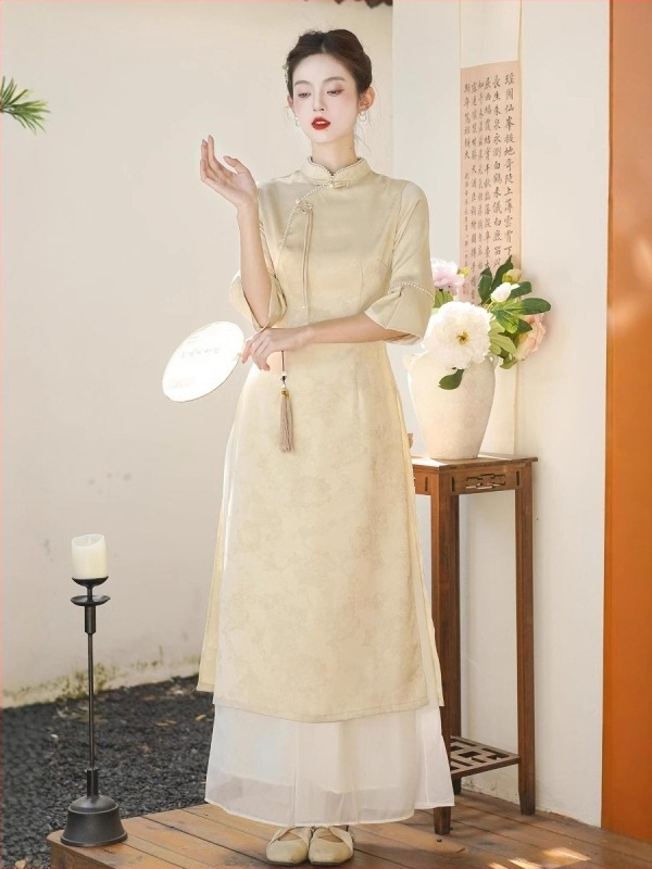 Jacquard Tencel komplet haljina, proljeće 2025, kineski nacionalni stil, etnički ples, 70–80% lyocell