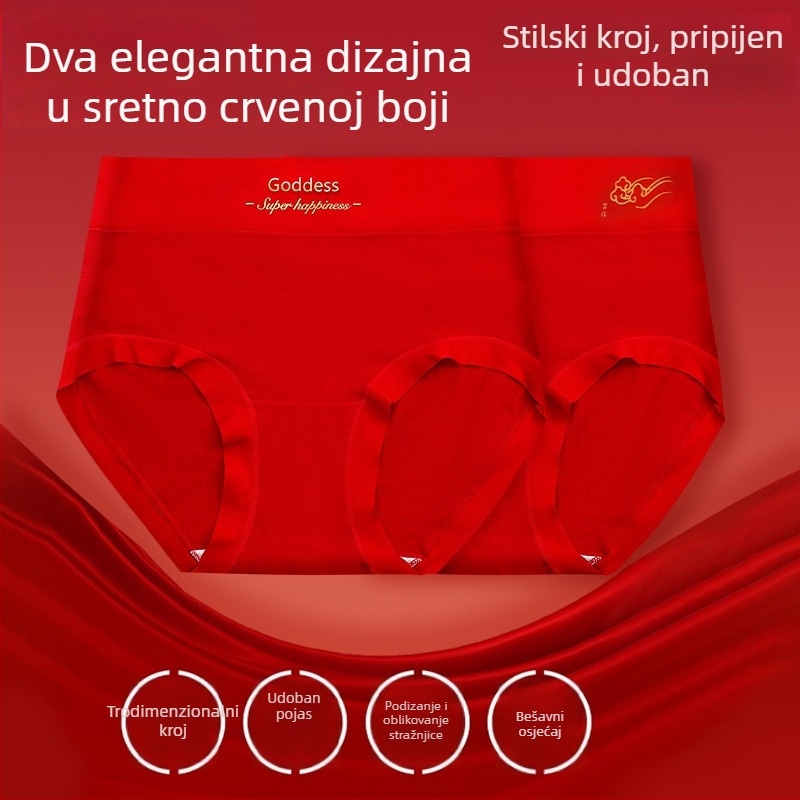 Dame crvene pamučne gaćice s antibakterijskim premazom, visoki struk za kontrolu trbuha i podizanje zadnjice; cijelo pamuk; svadbeni poklon