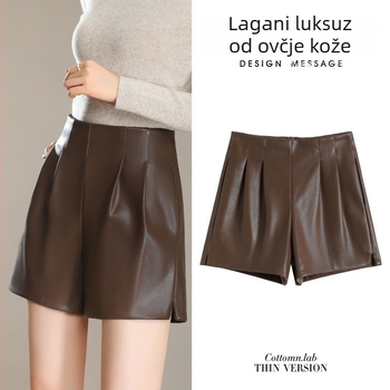 Ženski šorts od janjeće kože, visok struk, duljina do tri četvrtine, zimska kolekcija 2025
