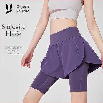 Ženske fitness šorcevi s prozračnim poliesterom, dizajn lažno dvodijelni, sastav materijala 93%