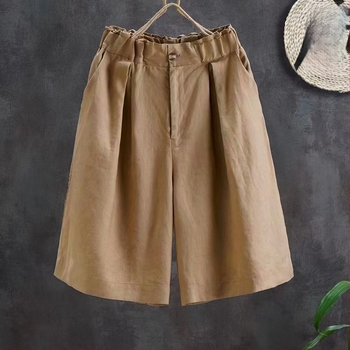 Ženske široke kratke hlače od pamuka i lana, visok pas, ljetna opuštena silueta, retro stil