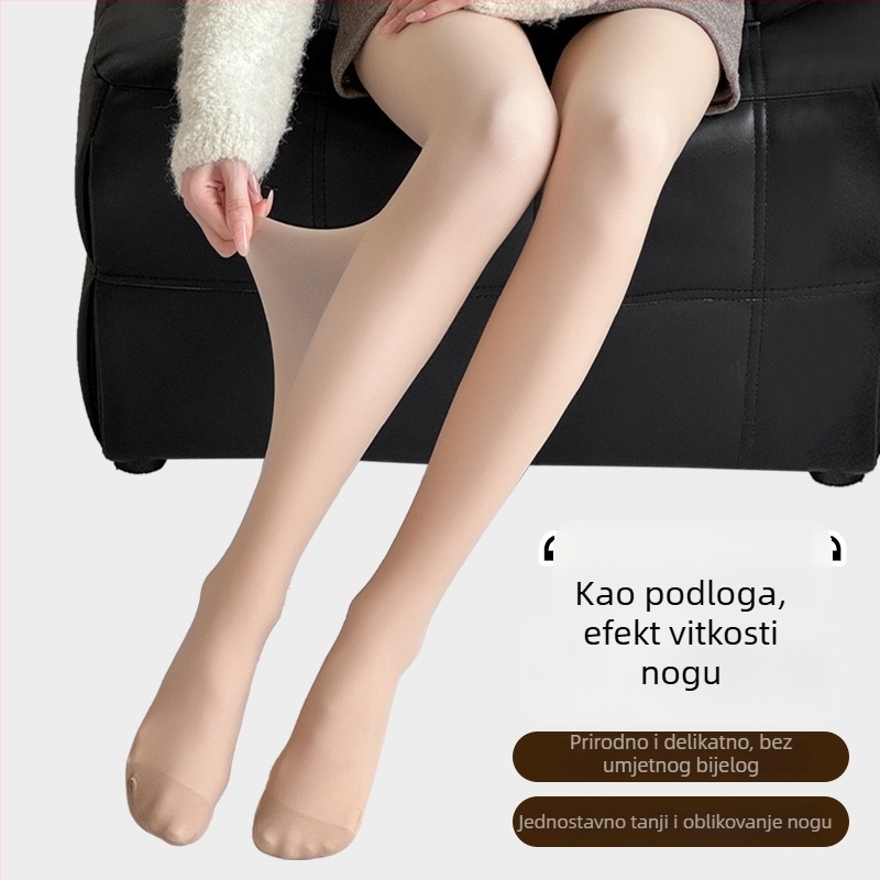 Ženske tajice s učinkom golih nogu, najlon, flis podstava, dvostruki sloj, podizanje bokova i protiv sklizavanja, jednobojni uzorak