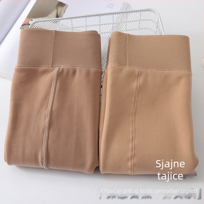 Ženske debeli flis pantalone s visokim strukom, mješavina najlona i poliestera, visoka elastičnost, dizajn u jednom komadu